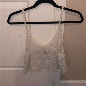 White mesh crop tank top